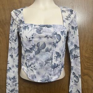 Floral Long Sleeve Square Neck Top